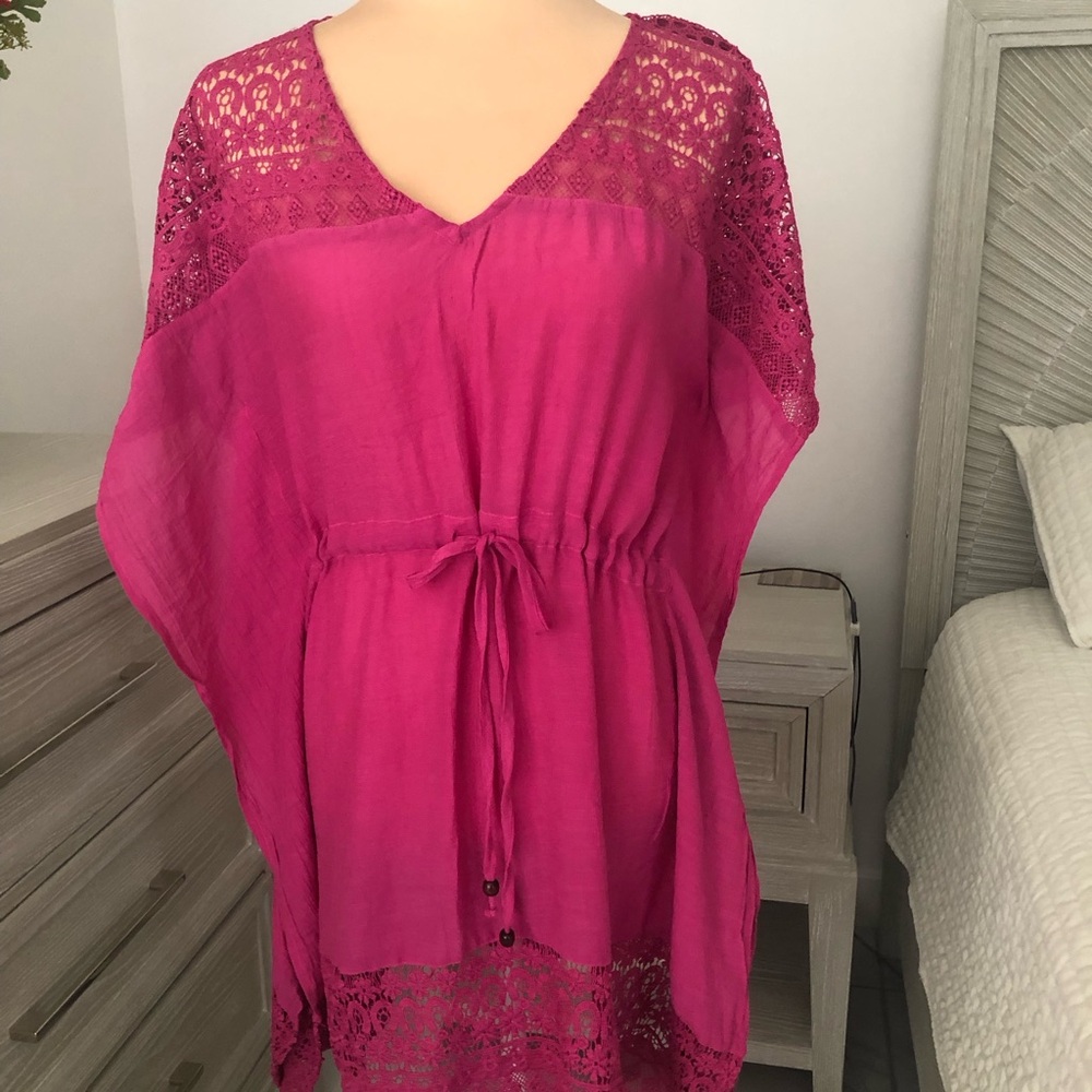 Pink Lace V-Neck Swim Coverup